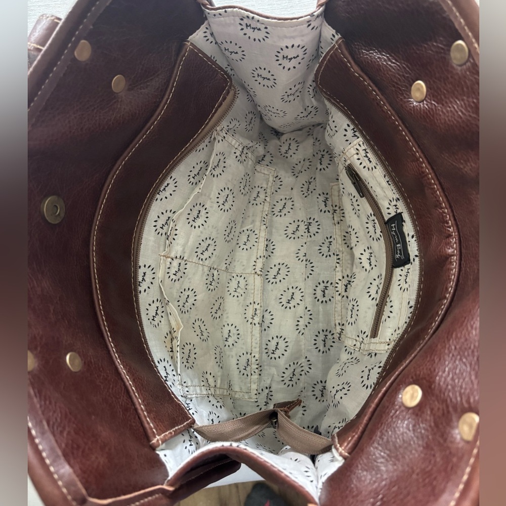 Brown and White cowhide and Leather Tote Bag - Picture 3 of 3